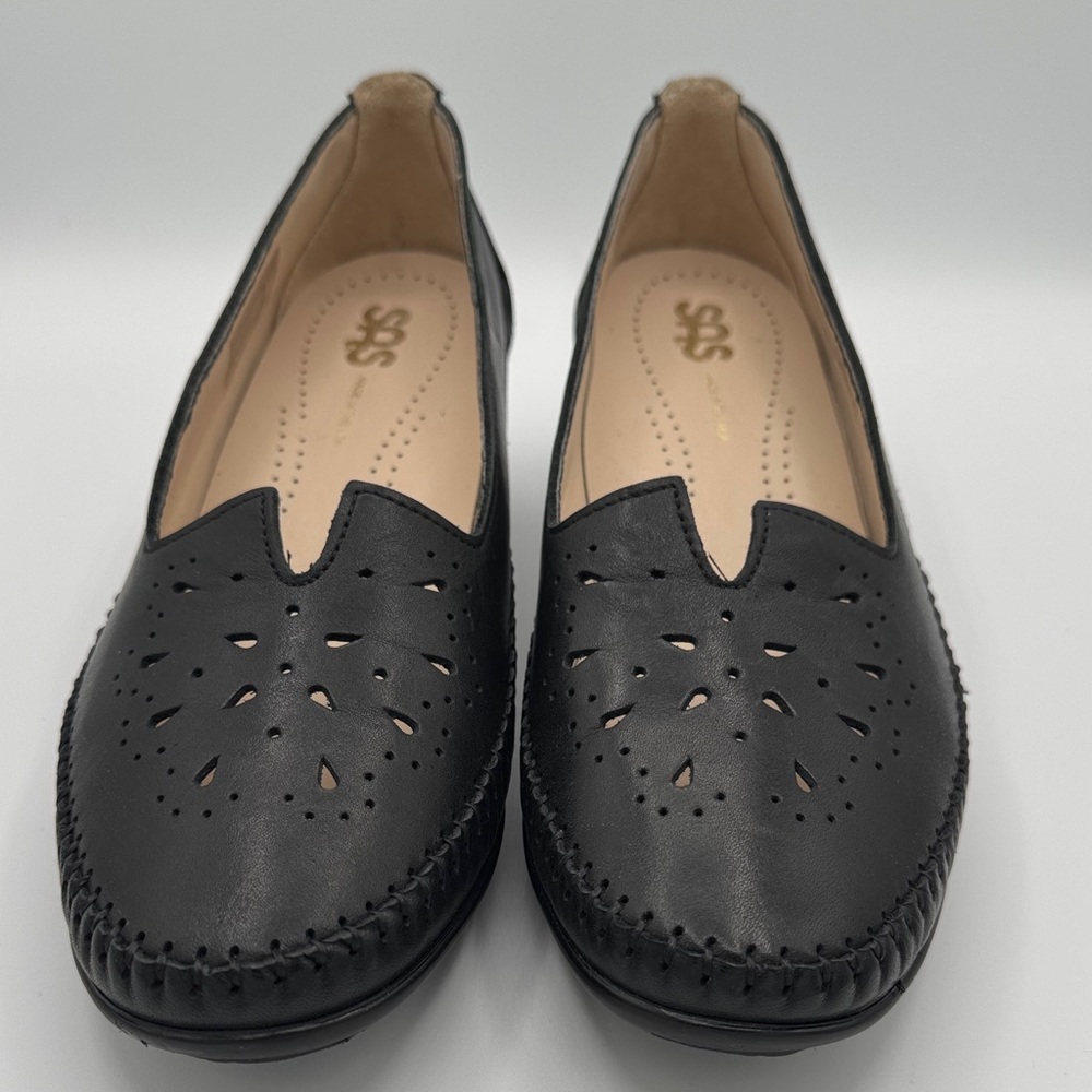 2 for 1 SAS Women's Black Perforated Leather Flats and Heels 8M